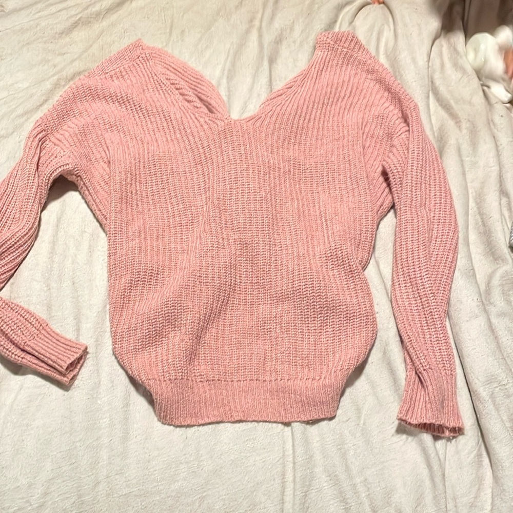 Pink forever 21 sweater with cross back